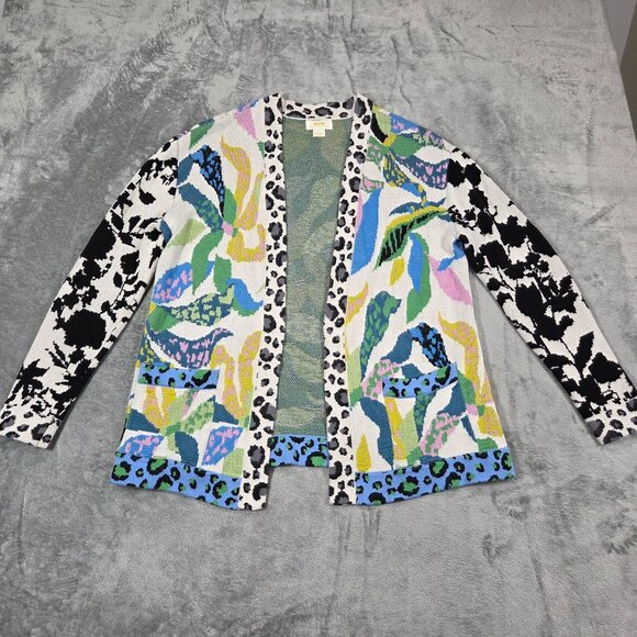 Anthropologie Maeve Cardigan XS Savannah Contrast Floral Animal Print Boho - Picture 2 of 12